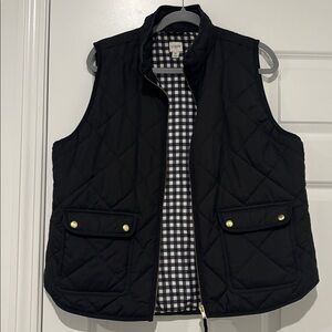 J. Crew Black Quilted Vest with Gold Buttons